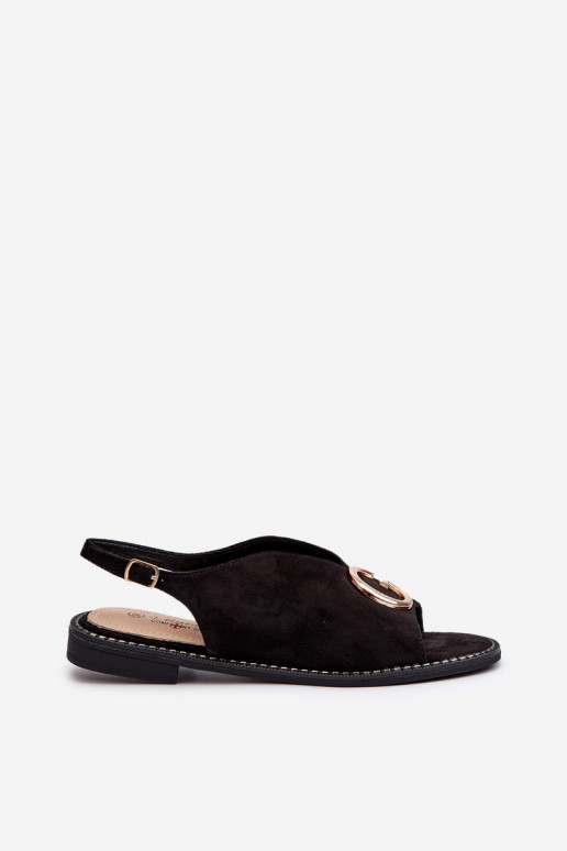 Elegante Damensandalen mit Ornamenten aus Öko-Wildleder S.Barski KV27-058 in der Farbe Schwarz