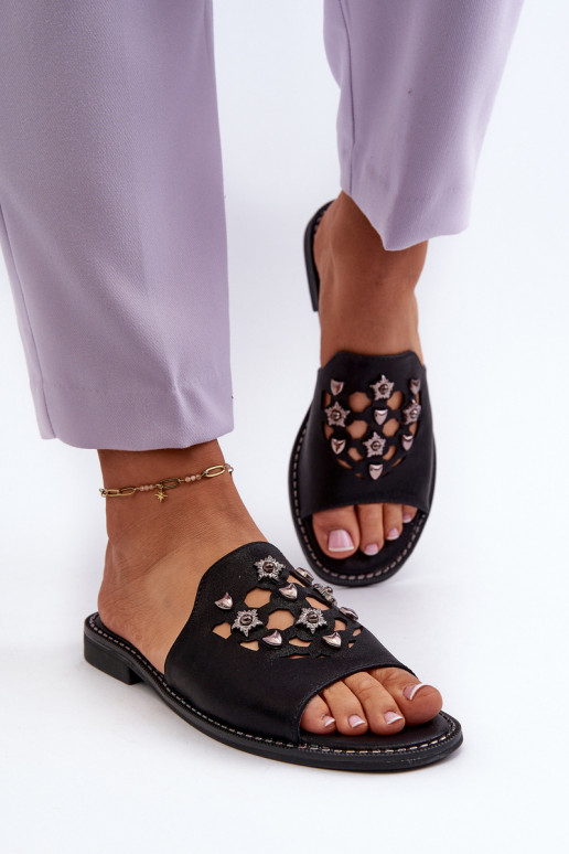 mit Glanz Damensandalen mit schönen Details S.Barski KV27-063 schwarze Farbe mit Glanz Damensandalen mit schönen Details S.Barski KV27-063 schwarze Farbe