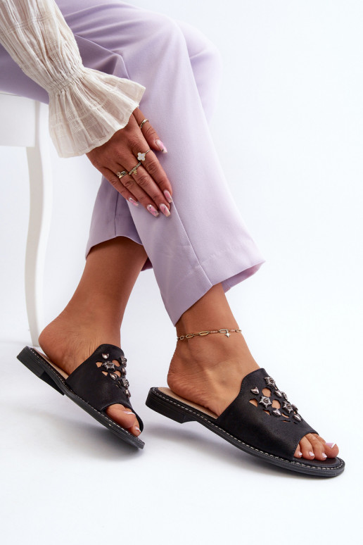 mit Glanz Damensandalen mit schönen Details S.Barski KV27-063 schwarze Farbe mit Glanz Damensandalen mit schönen Details S.Barski KV27-063 schwarze Farbe