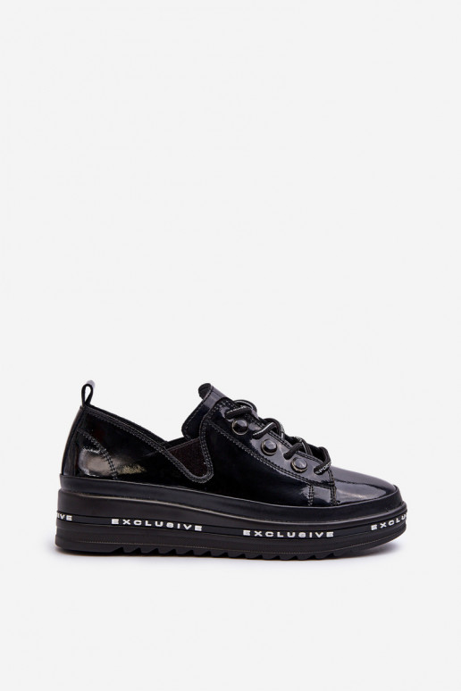 Schnürschuhe mit Plateau Naturleder S.Barski LR620 schwarze Farbe