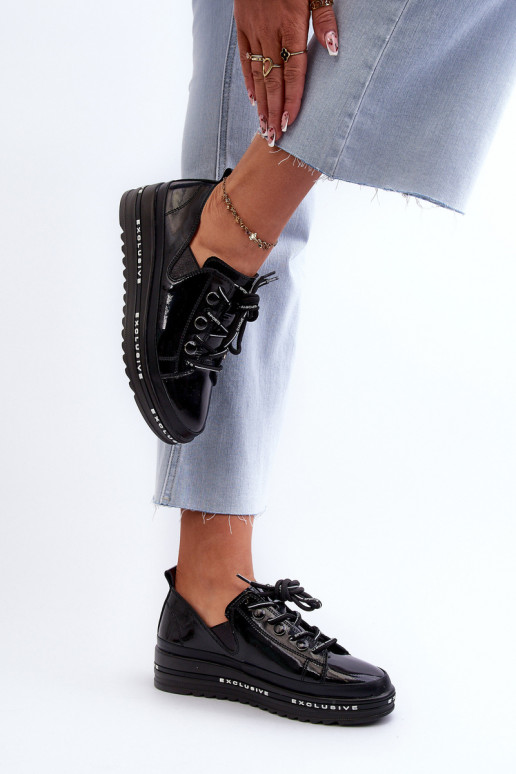 Schnürschuhe mit Plateau Naturleder S.Barski LR620 schwarze Farbe