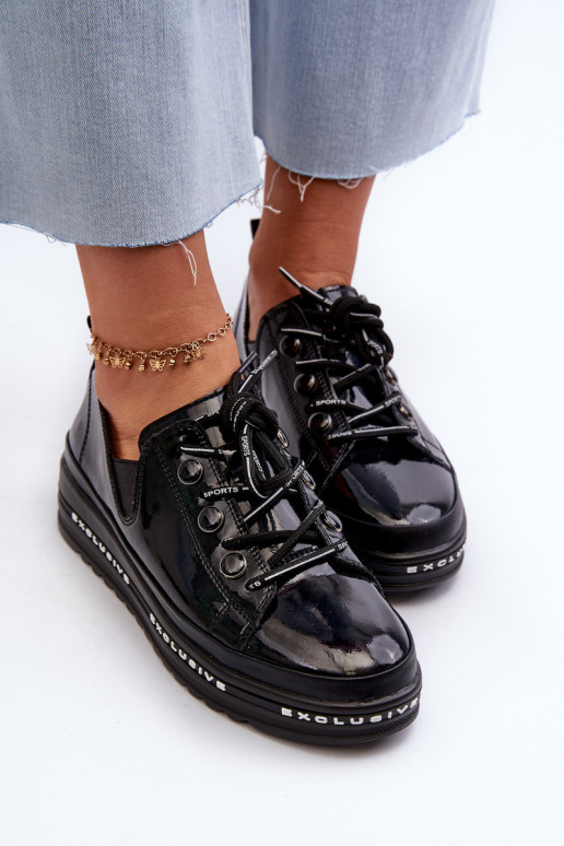 Schnürschuhe mit Plateau Naturleder S.Barski LR620 schwarze Farbe