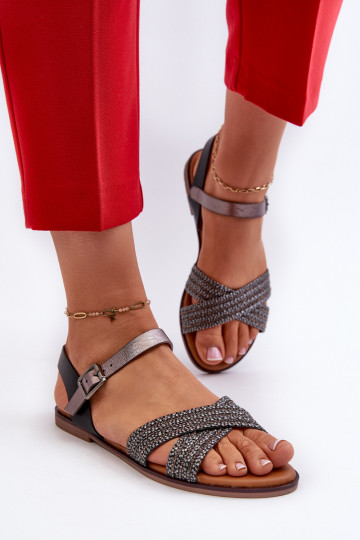 Flache Sandalen für Damen S.Barski MY923 schwarze Farbe