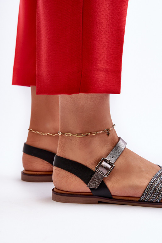 Flache Sandalen für Damen S.Barski MY923 schwarze Farbe