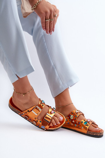 Verzierte Damenhausschuhe mit Schnallen S.Barski MY121 orange Farbe 2