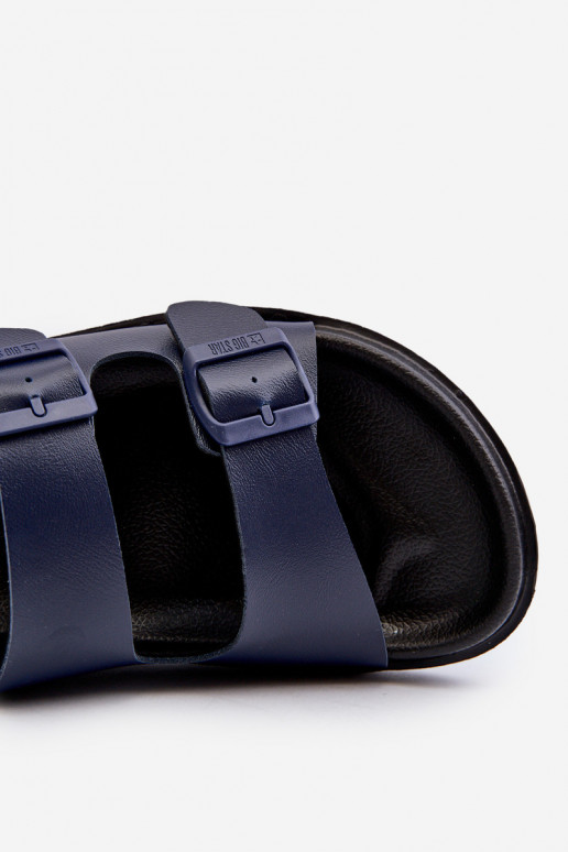 Leichte Herrenhausschuhe mit Schnallen Big Star NN174593 dunkelblau Leichte Herrenhausschuhe mit Schnallen Big Star NN174593 dunkelblau