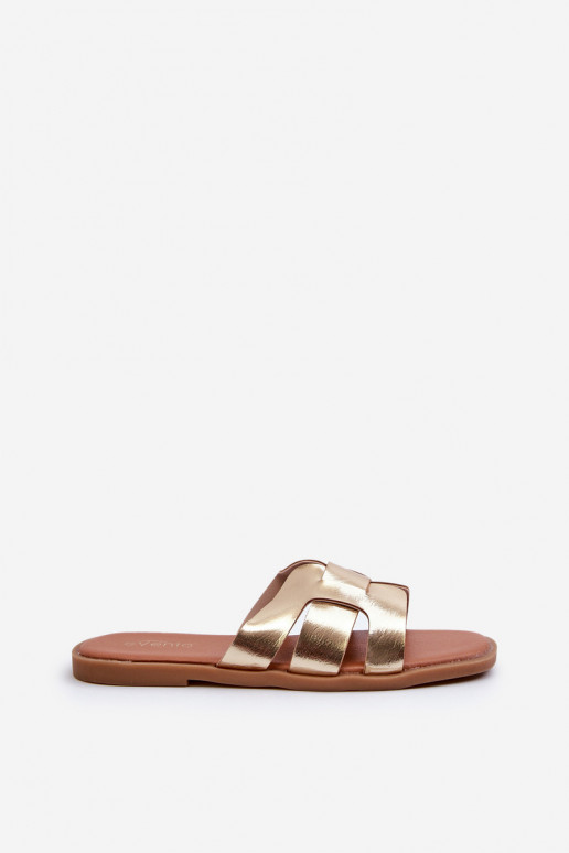 Damen-Flip-Flops mit flacher Sohle aus Öko-Leder in Goldfarbe Risamay