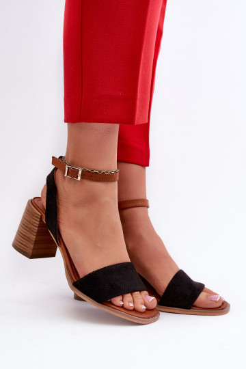 Damen-Sandalen mit hohen Absätzen aus Eco-Wildleder Black Ronvia
