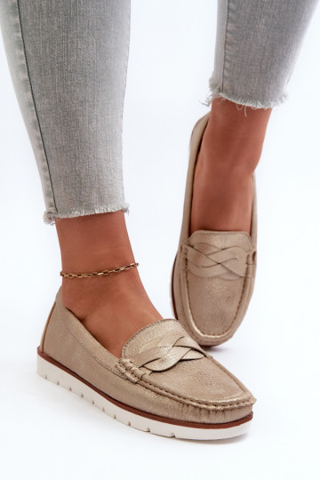 Damenmokassins aus Öko-Leder in der goldenen Farbe Nestalia