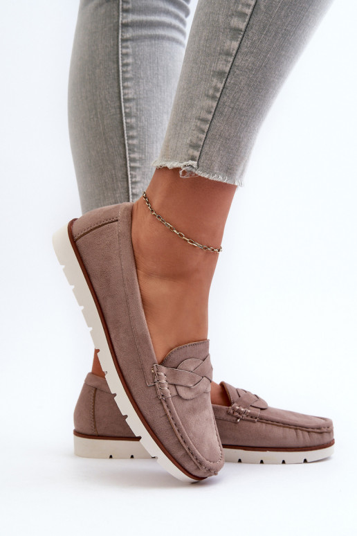 Damen-Mokassins aus Bio-Wildleder, dunkelbeige Nestalia