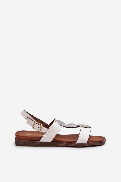 Flache Sandalen für Damen mit schönen Details Sergio Leone SK072H weiße Farbe
