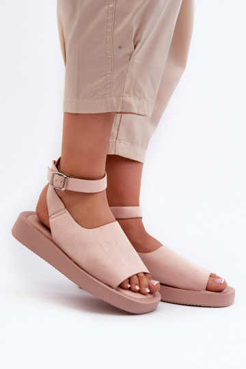 Bequeme Damensandalen mit Plateau in Pink Rubie