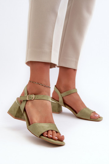 Damensandalen aus Bio-Wildlederblock, grüne Leisha
