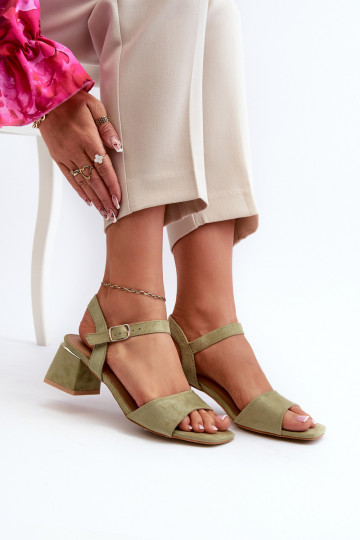 Damensandalen aus Bio-Wildlederblock, grüne Leisha 2