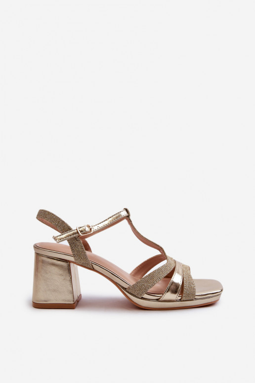 Damen-Sandalen mit hohen Absätzen aus Öko-Leder in der goldenen Farbe Lyana