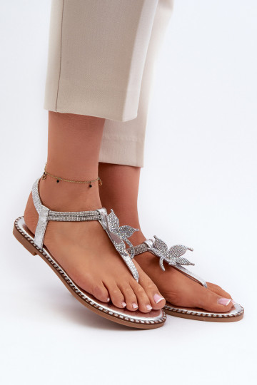 Flache Sandalen für Damen mit Blumen in der Farbe Silber von Edoni