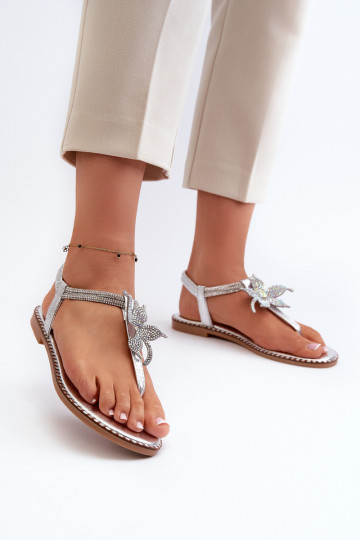 Flache Sandalen für Damen mit Blumen in der Farbe Silber von Edoni 2