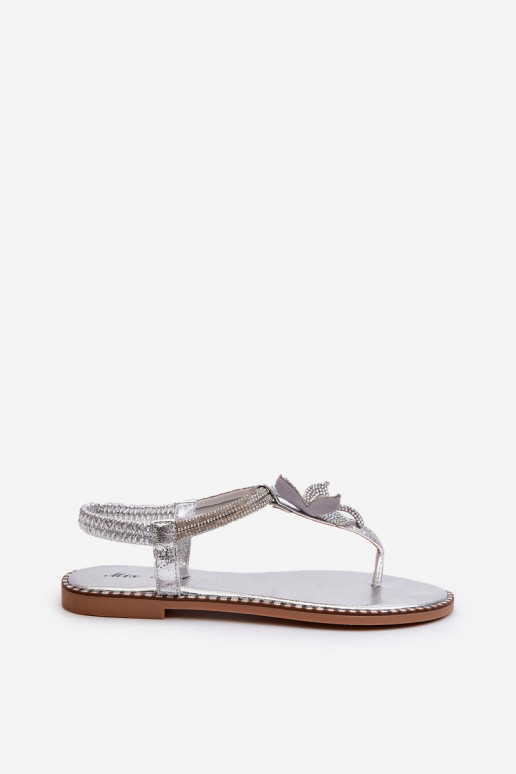 Flache Sandalen für Damen mit Blumen in der Farbe Silber von Edoni