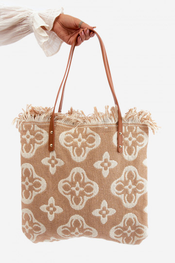 Wzorzysta Geflochtene Handtasche/Strandtasche Braun Sadhara