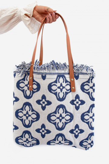 Wzorzysta Geflochtene Handtasche/Strandtasche Weiß Sadhara