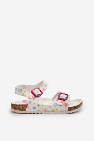 Sandalen für Kinder mit Blumen und Schnallen in der Farbe Weiß von Memoria 2