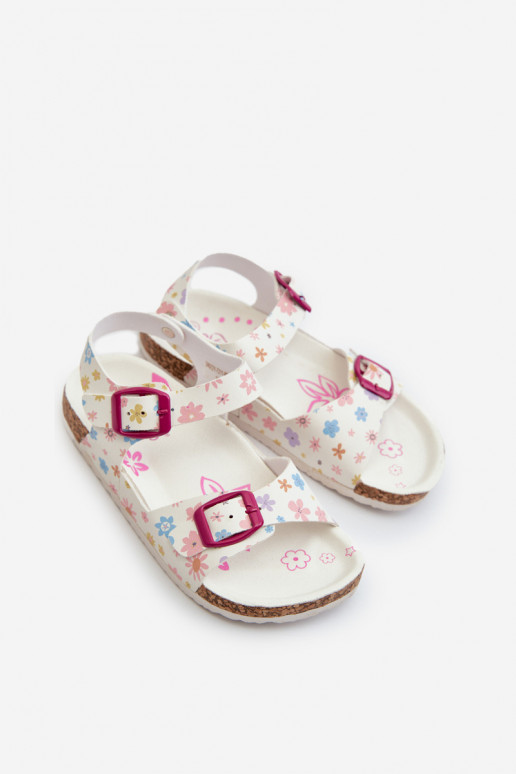 Sandalen für Kinder mit Blumen und Schnallen in der Farbe Weiß von Memoria