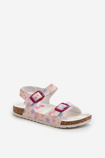 Sandalen für Kinder mit Blumen und Schnallen in der Farbe Rosa von Memoria