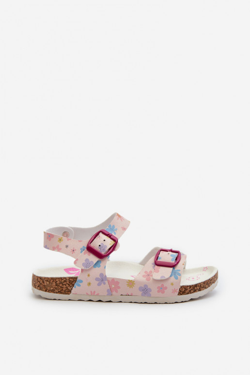 Sandalen für Kinder mit Blumen und Schnallen in der Farbe Rosa von Memoria