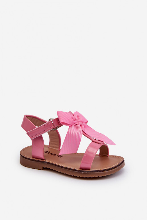 Lackierte Kindersandalen mit Bändern und Klebeverschlüssen rosa Joratia
