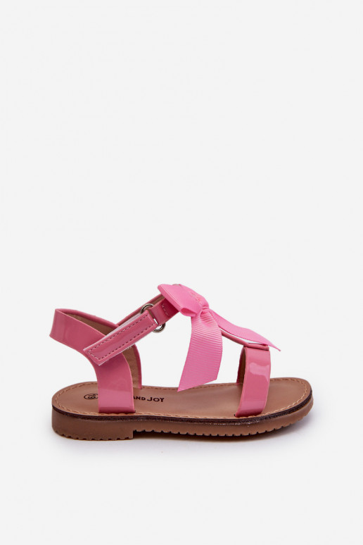 Lackierte Kindersandalen mit Bändern und Klebeverschlüssen rosa Joratia