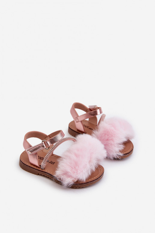 Sandalen Kinder mit Klebeverschlüssen mit Fell rosa Rosavere