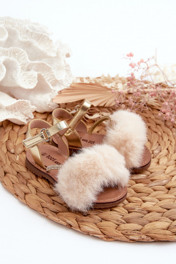 Sandalen für Kinder mit Klebeverschlüssen mit Fell, goldfarben Rosavere