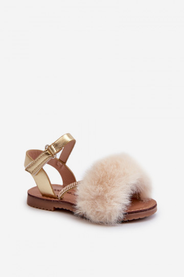 Sandalen für Kinder mit Klebeverschlüssen mit Fell, goldfarben Rosavere 2