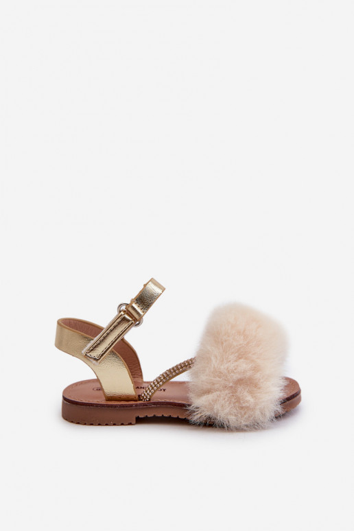 Sandalen für Kinder mit Klebeverschlüssen mit Fell, goldfarben Rosavere