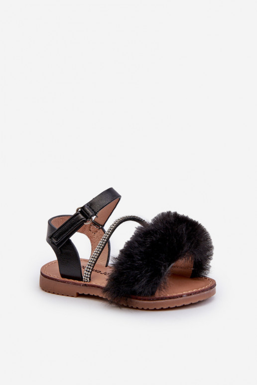 Sandalen Kinder mit Klebeverschlüssen mit Fell schwarz Farbe Rosavere