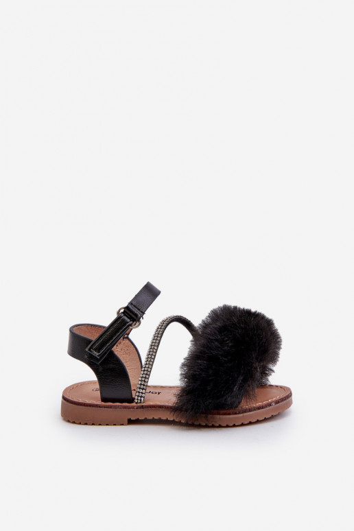Sandalen Kinder mit Klebeverschlüssen mit Fell schwarz Farbe Rosavere