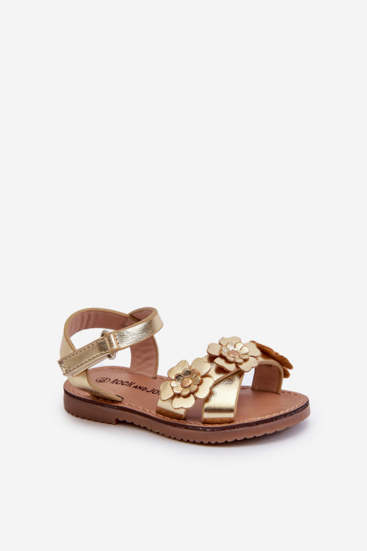Sandalen Kinder Ozdobione mit Blumenmotiven mit Klebeverschlüssen goldfarben Fagossa