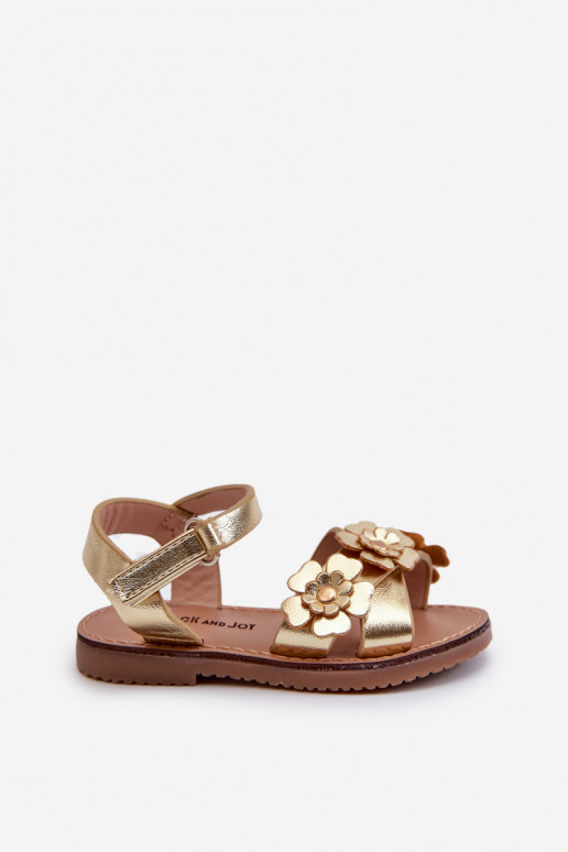 Sandalen Kinder Ozdobione mit Blumenmotiven mit Klebeverschlüssen goldfarben Fagossa