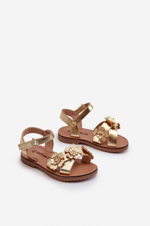Sandalen Kinder Ozdobione mit Blumenmotiven mit Klebeverschlüssen goldfarben Fagossa