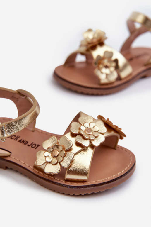 Sandalen Kinder Ozdobione mit Blumenmotiven mit Klebeverschlüssen goldfarben Fagossa