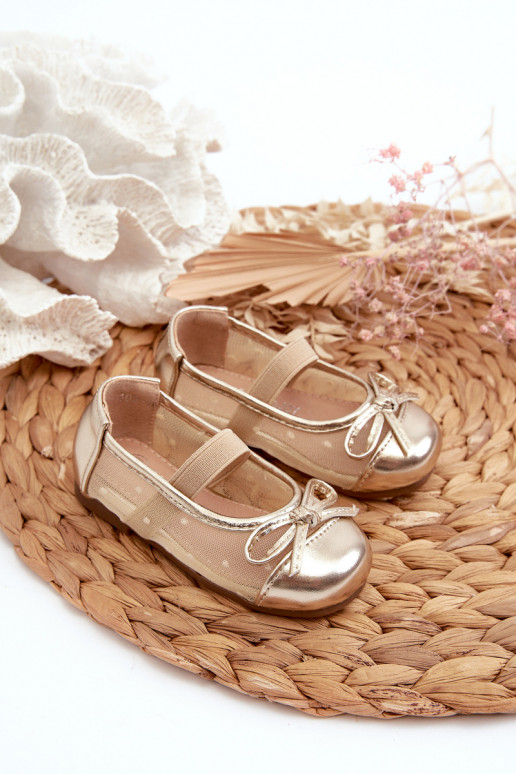 Ballerinas für Kinder mit Bändern in goldener Farbe von Jellema Ballerinas für Kinder mit Bändern in goldener Farbe von Jellema