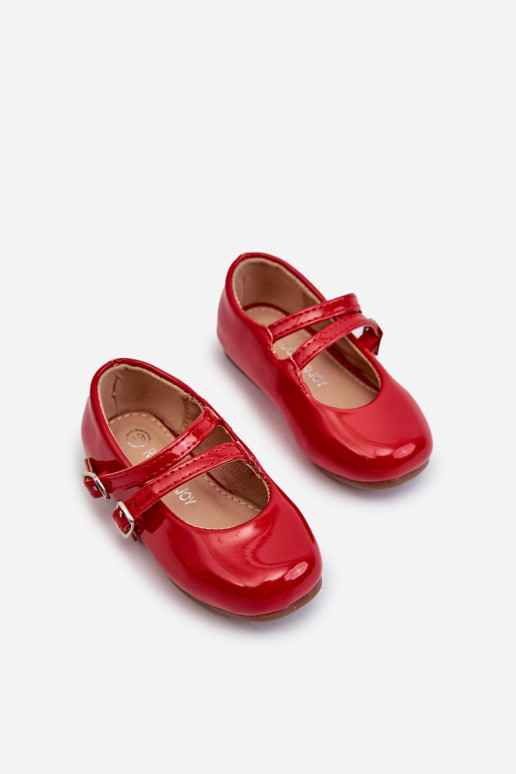 Ballerinas für Kinder mit Lackeffekt und Trägern in der roten Farbe Margenis