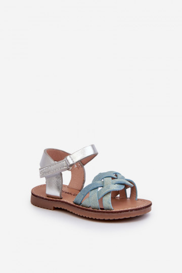 Sandalen Kinder mit Klebeverschlüssen Z Przeplatającymi Się Paseczkami blaue Farbe Dianttha 2