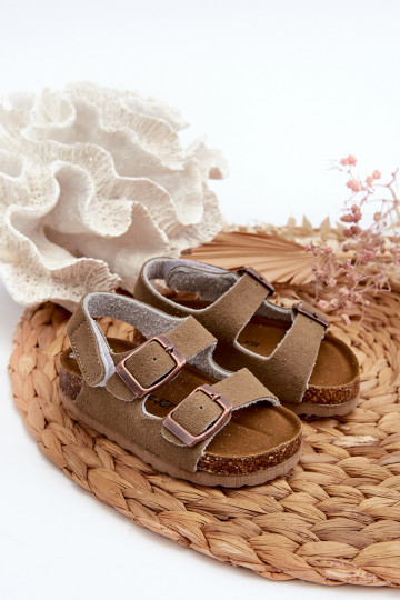 Sandalen Kinderplattform mit Klebeverschlüssen Khaki Farbe Rorria