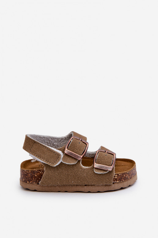 Sandalen Kinderplattform mit Klebeverschlüssen Khaki Farbe Rorria