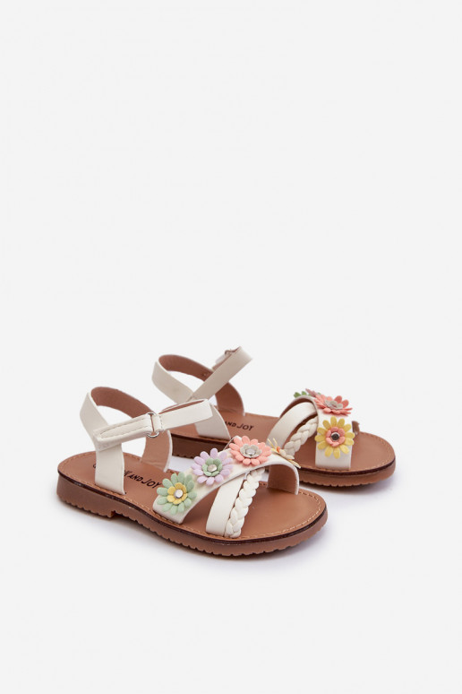 Sandalen für Kinder mit Klebeverschlüssen mit Blumen in Weiß von Nestalee