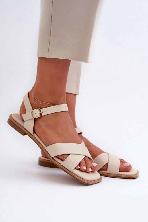 Flache Sandalen für Damen aus Öko-Leder S.Barski KV27-003 in der Farbe Beige