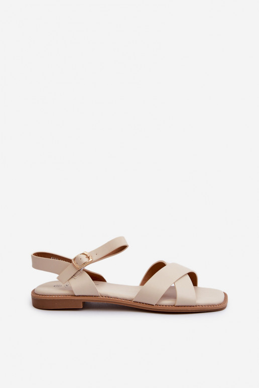 Flache Sandalen für Damen aus Öko-Leder S.Barski KV27-003 in der Farbe Beige Flache Sandalen für Damen aus Öko-Leder S.Barski KV27-003 in der Farbe Beige