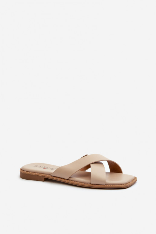 Damenhausschuhe mit breitem Absatz aus Öko-Leder S.Barski KV27-002 beige Damenhausschuhe mit breitem Absatz aus Öko-Leder S.Barski KV27-002 beige