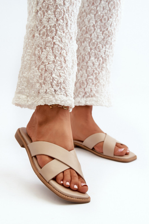 Damenhausschuhe mit breitem Absatz aus Öko-Leder S.Barski KV27-002 beige Damenhausschuhe mit breitem Absatz aus Öko-Leder S.Barski KV27-002 beige